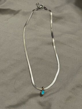 Sterling Silver Snake Chain Necklace with Turquoise Pendant